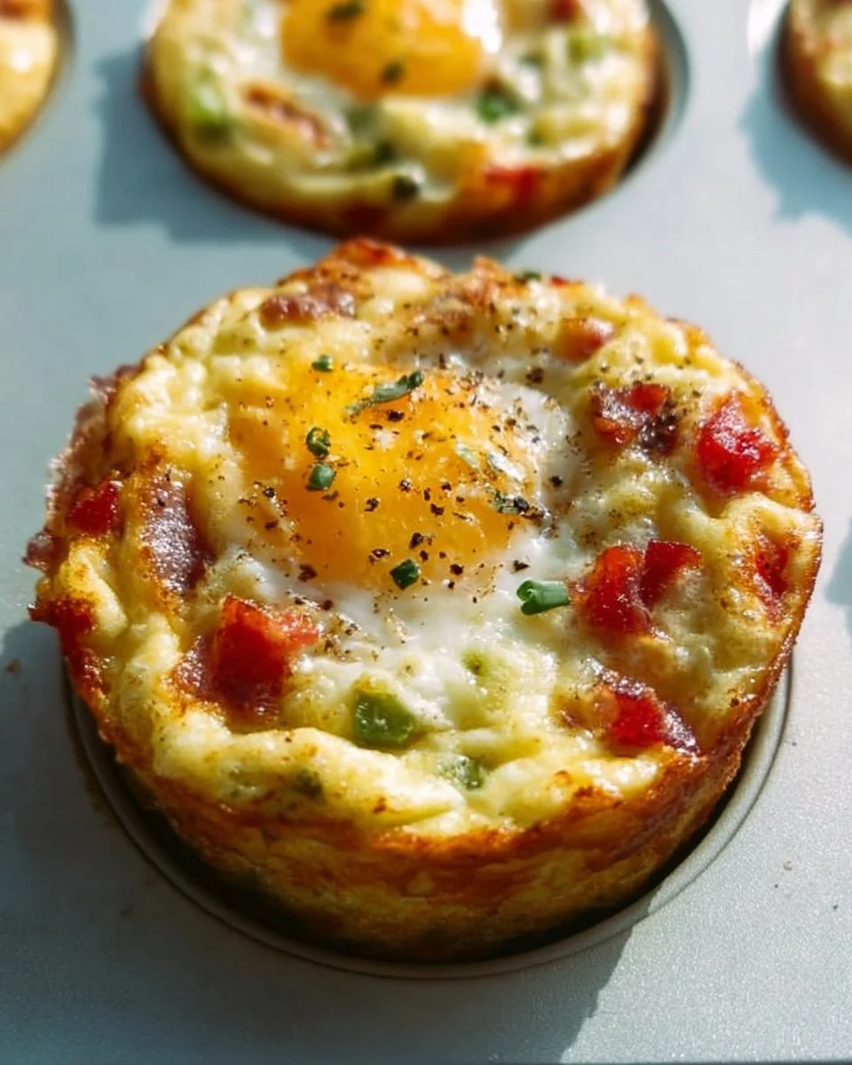 Healthy breakfast egg muffins prepared with vegetables and cheese