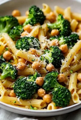 Delicious broccoli chickpea pasta tossed in garlic olive oil