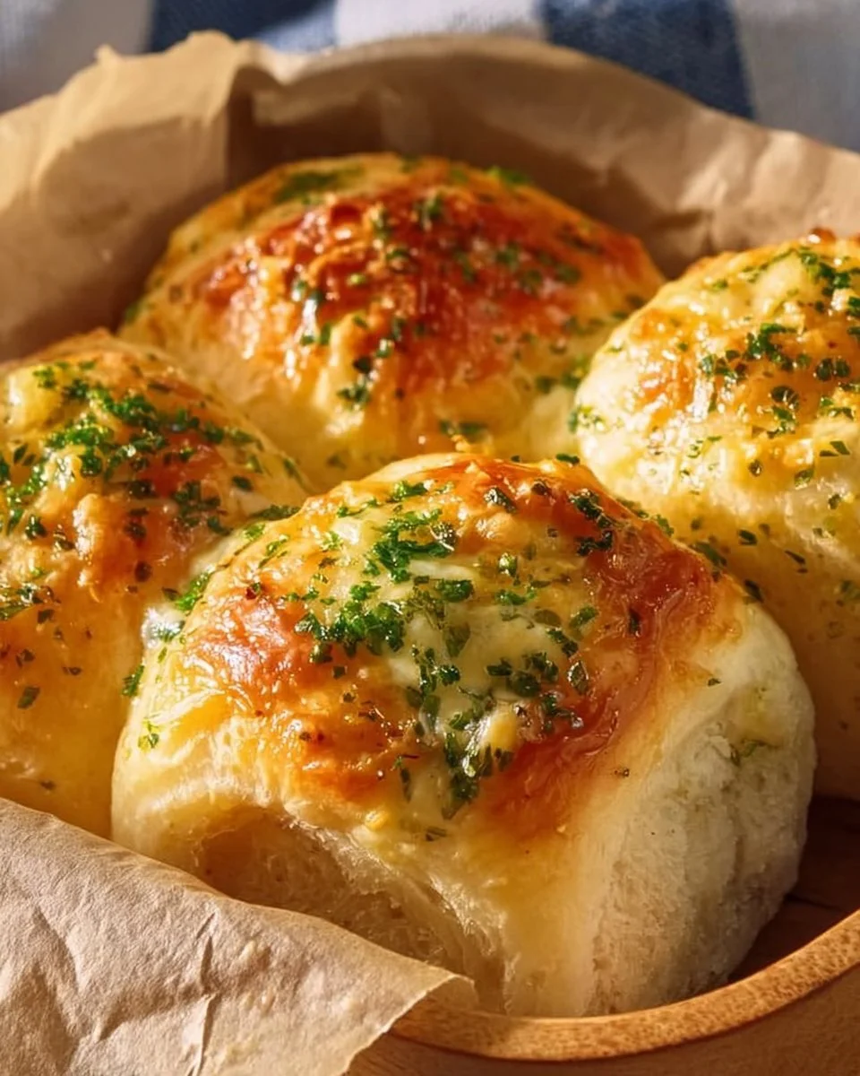 Delicious buttery cheese garlic rolls garnished with herbs