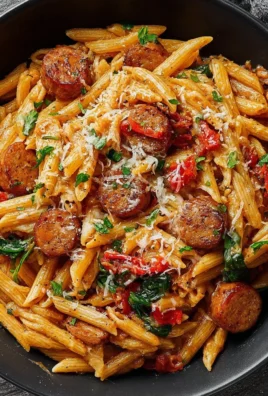 Delicious Cajun Sausage Pasta with colorful vegetables and spices.