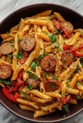 Delicious Cajun Sausage Pasta served with fresh herbs and spices.