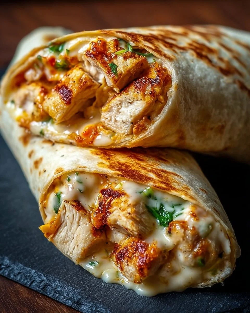 Delicious cheesy chicken garlic wraps with fresh ingredients