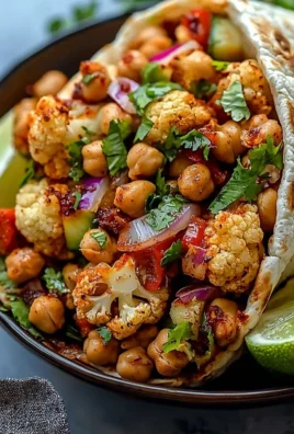 Chili Lime Chickpea Cauliflower Wrap on a plate with fresh ingredients