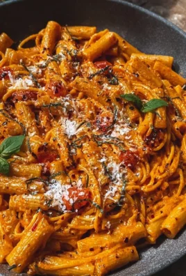 Creamy chili oil pasta topped with fresh herbs and chili flakes