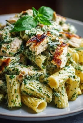 Creamy pesto chicken pasta served in a bowl with fresh basil and grated cheese