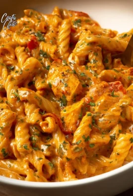 Creamy tomato chicken pasta served in a bowl garnished with fresh herbs