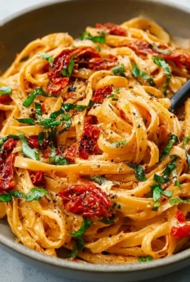Creamy vegan sun-dried tomato pasta served in a bowl with fresh basil