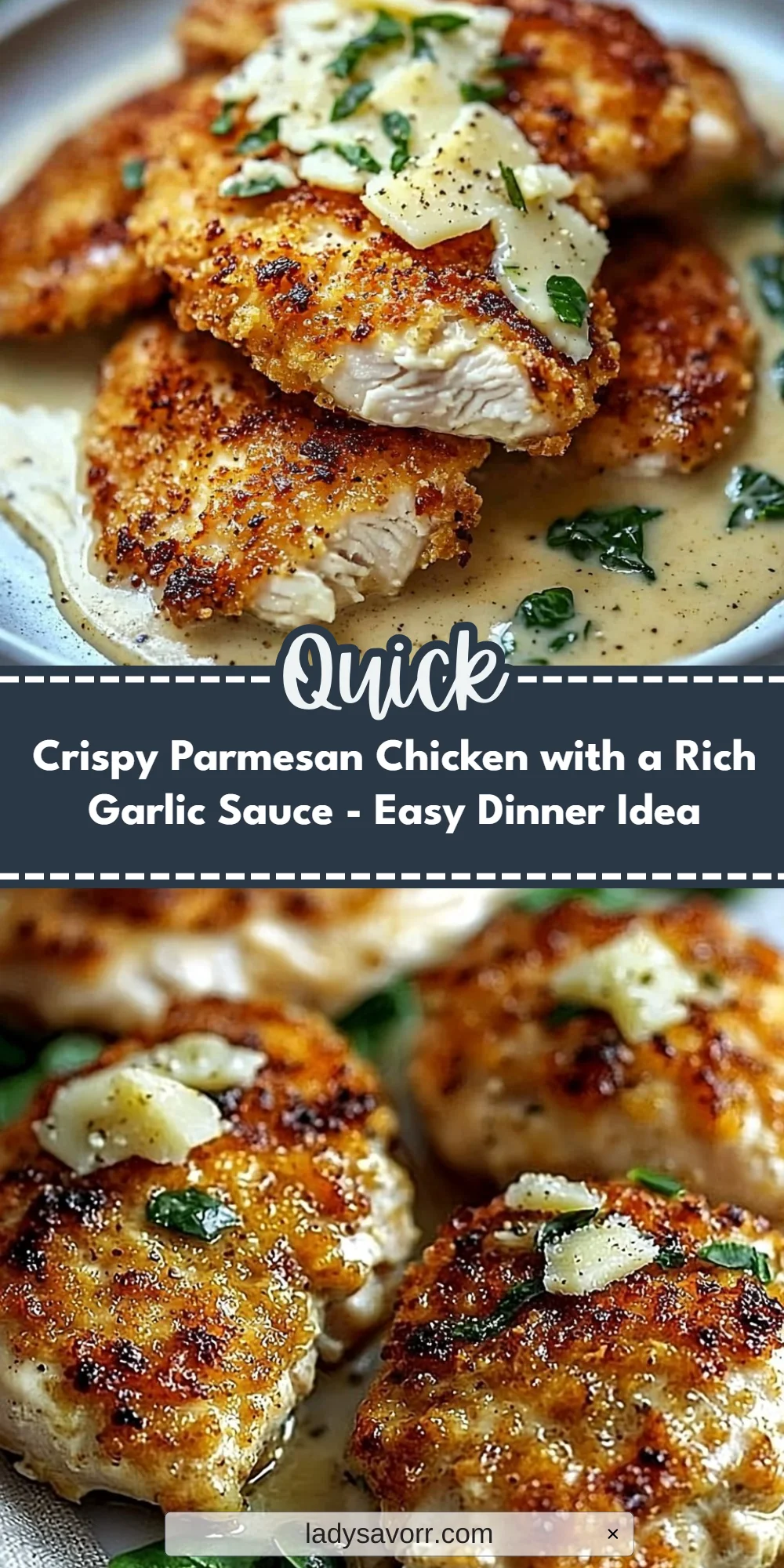 Crispy Parmesan Chicken with a Rich Garlic Sauce - Easy Dinner Idea