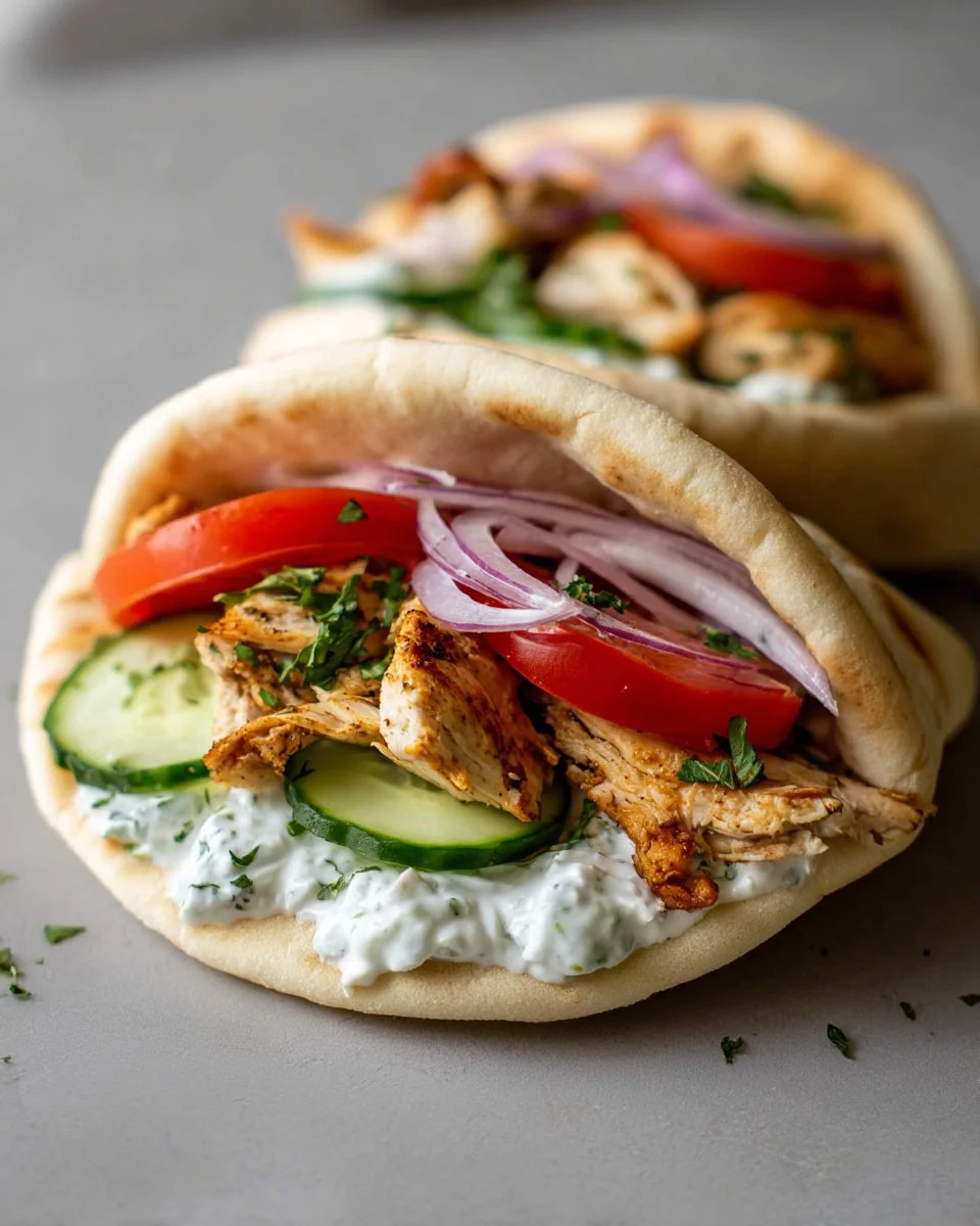 Crockpot Greek Chicken Pitas with Tzatziki