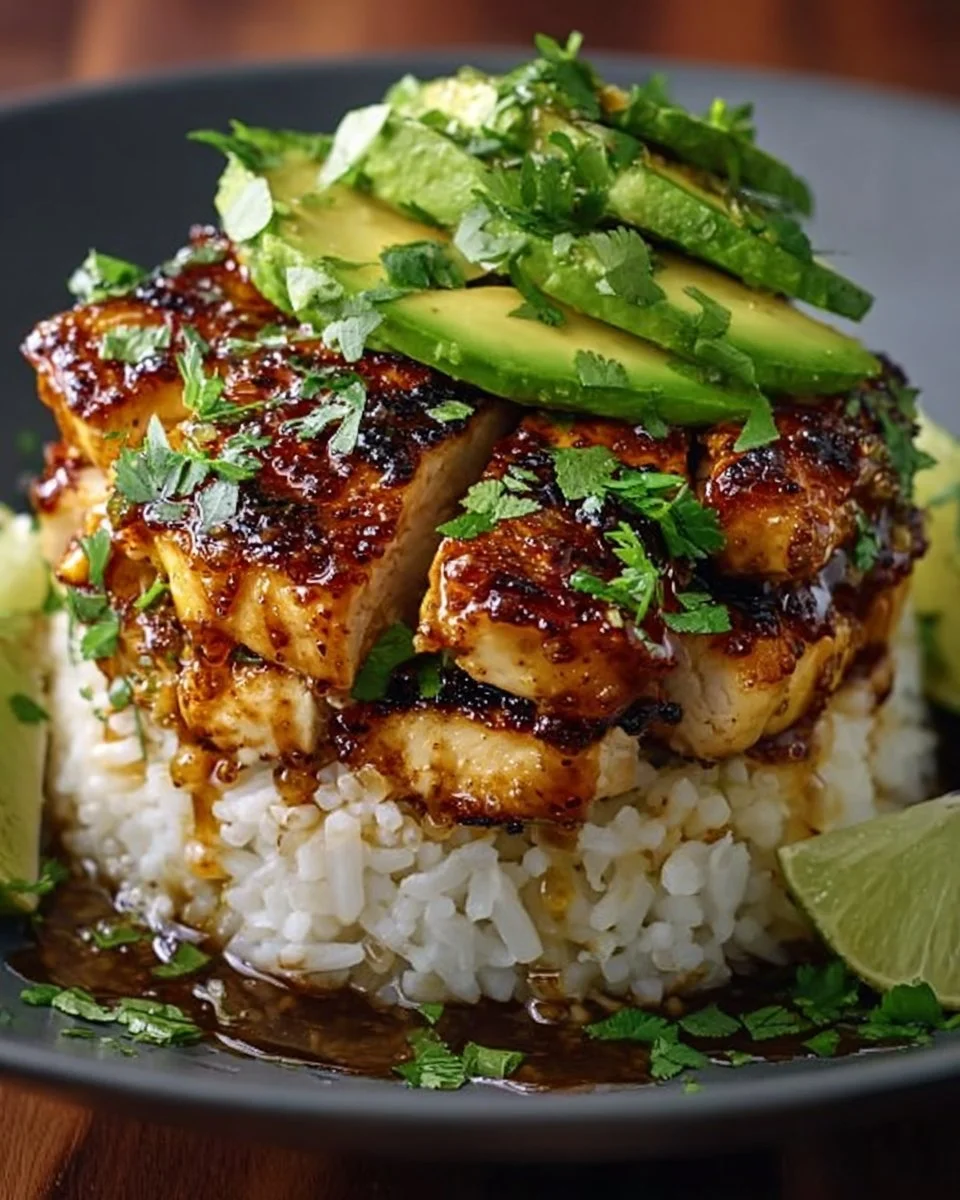 Delicious Honey Lime Chicken & Avocado Rice Stack Recipe
