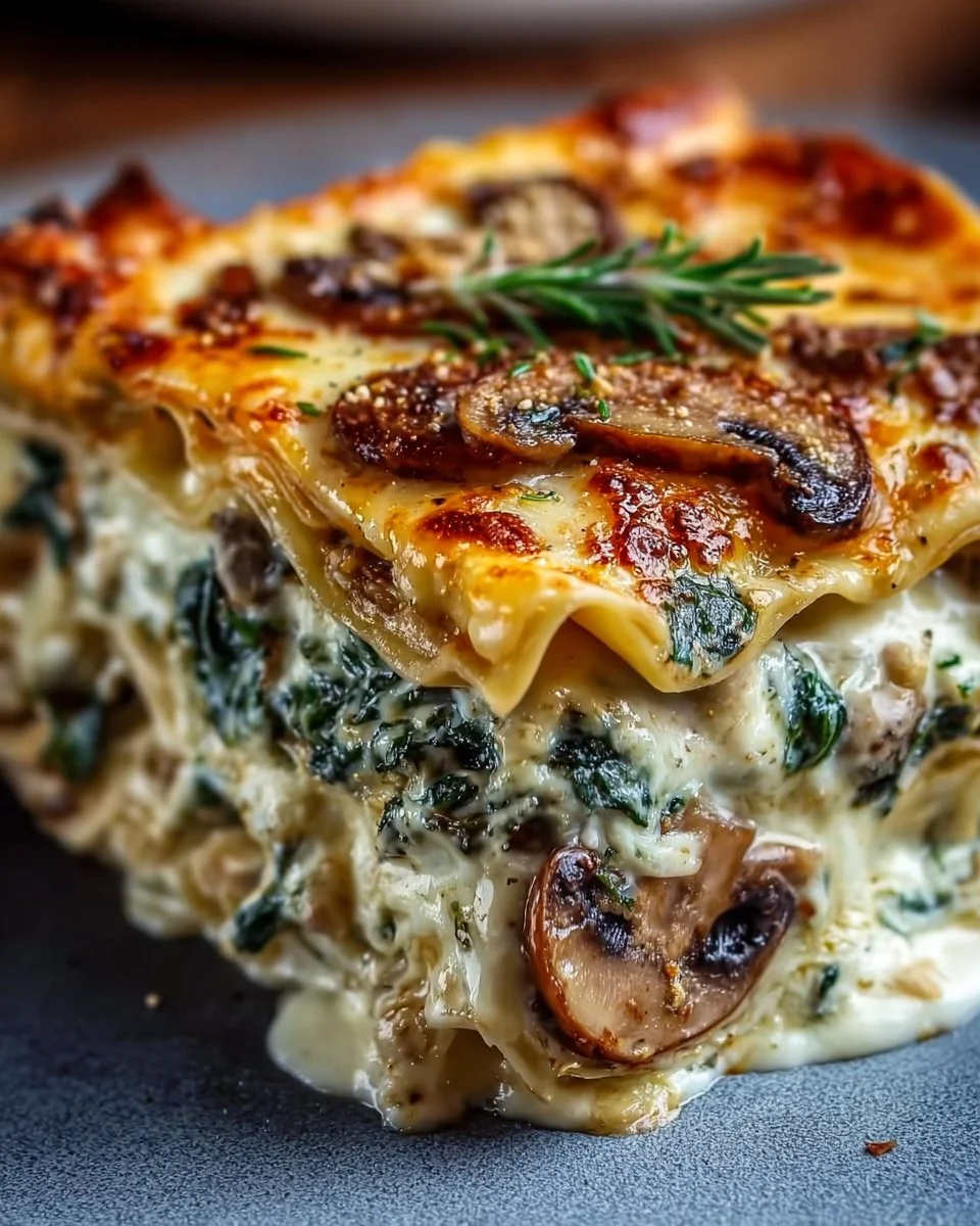 Easy Creamy Spinach Mushroom Lasagna