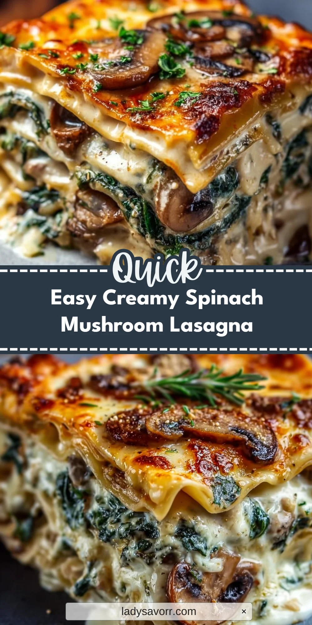 Easy Creamy Spinach Mushroom Lasagna