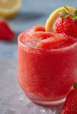 A refreshing glass of frozen strawberry lemonade with fresh strawberries and ice