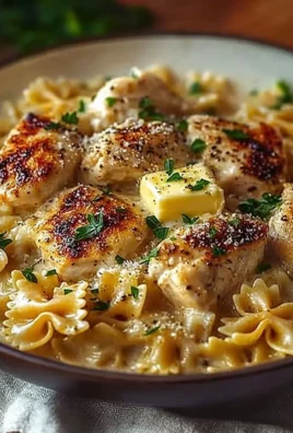 Delicious Garlic Butter Chicken served with Bowtie Pasta