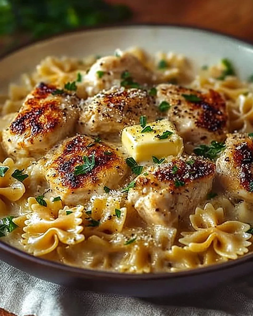 Garlic Butter Chicken with Bowtie Pasta