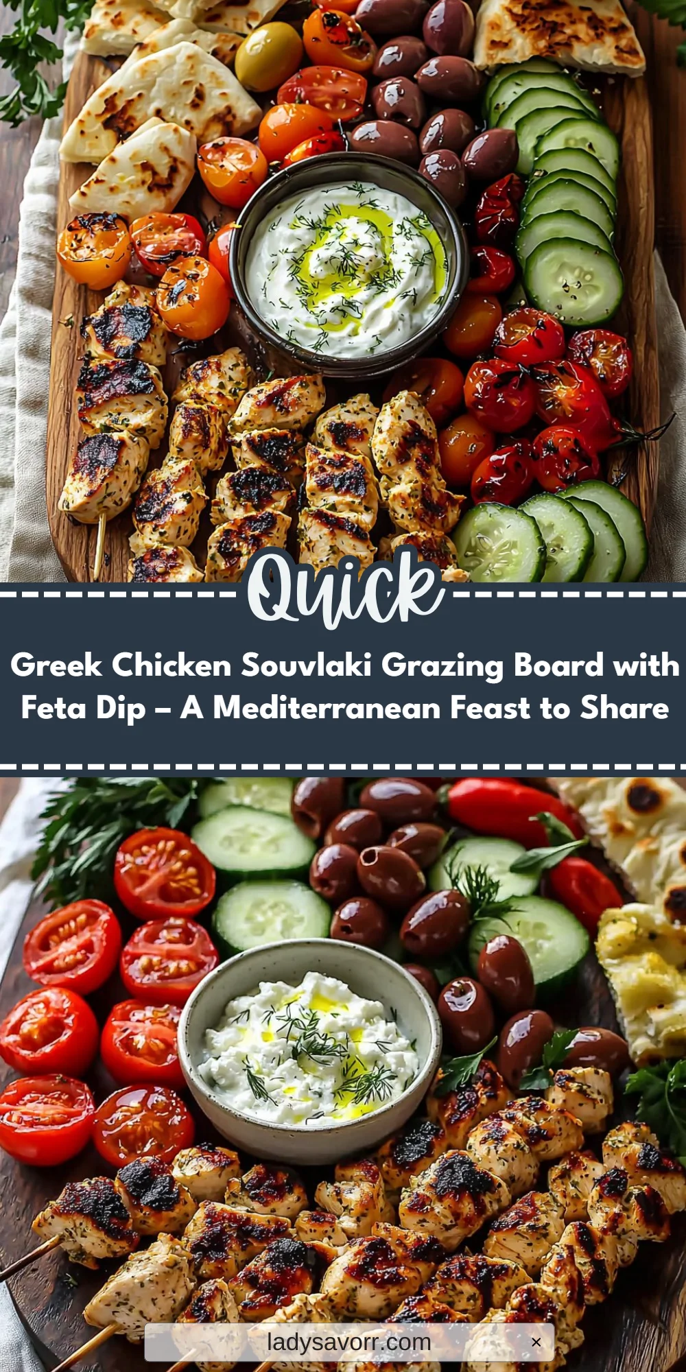 Greek Chicken Souvlaki Grazing Board with Feta Dip – A Mediterranean Feast to Share