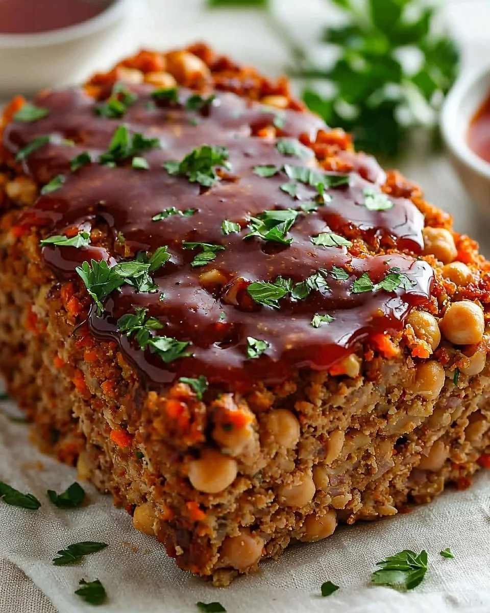Healthy chickpea meatloaf served with vegetables on a plate