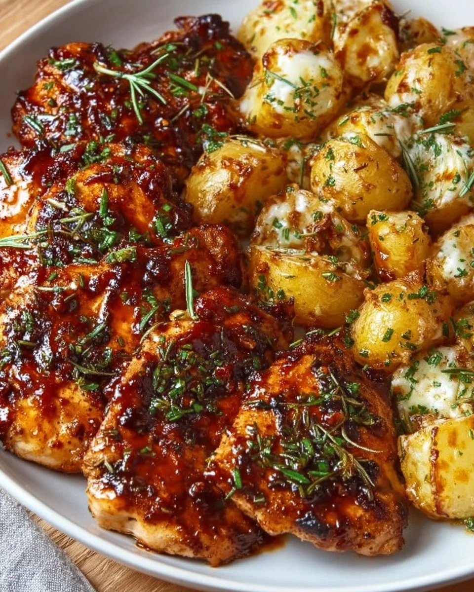 Honey BBQ Chicken with Garlic Parmesan Potatoes