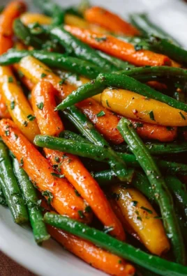 Plate of honey glazed carrots and green beans, a delicious side dish.