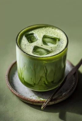 Freshly prepared matcha drink in a beautiful ceramic cup