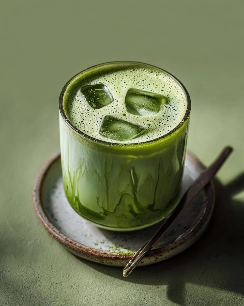 Freshly prepared matcha drink in a beautiful ceramic cup