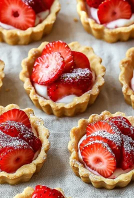 Mini strawberry tartlets topped with fresh strawberries and cream