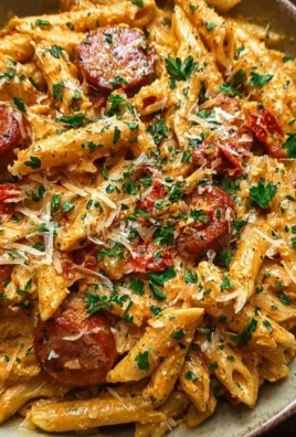 One-pot creamy spicy Cajun sausage pasta in a bowl