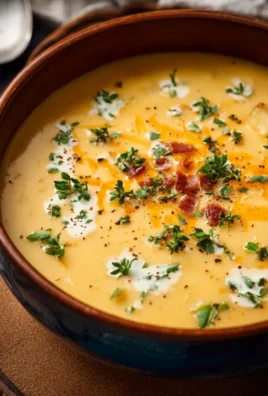 Bowl of creamy Outback potato soup topped with green onions and bacon bits