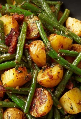A plate of cooked potatoes and green beans, showcasing a healthy meal option.