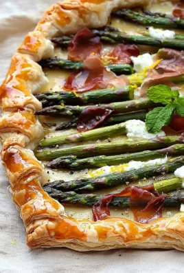 Puff pastry tart topped with asparagus and goat cheese, a delicious savory dish
