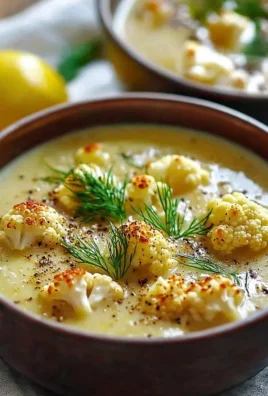 Bowl of rich Mediterranean cauliflower soup garnished with herbs