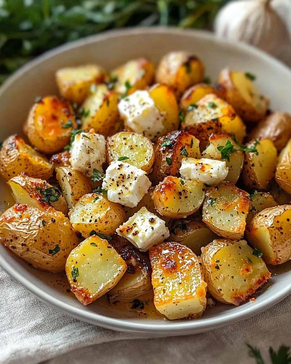 Roasted Potatoes with Baked Feta and Garlic