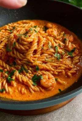 Plate of Rose Shrimp Pasta in creamy pink sauce garnished with fresh herbs