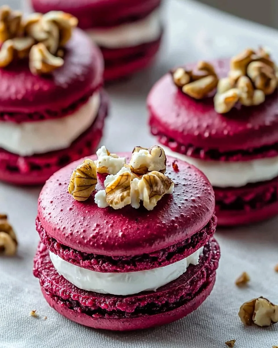Savory Beet Macarons with Goat Cheese Filling