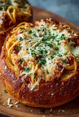 Spaghetti garlic bread bowls served with fresh herbs and spices