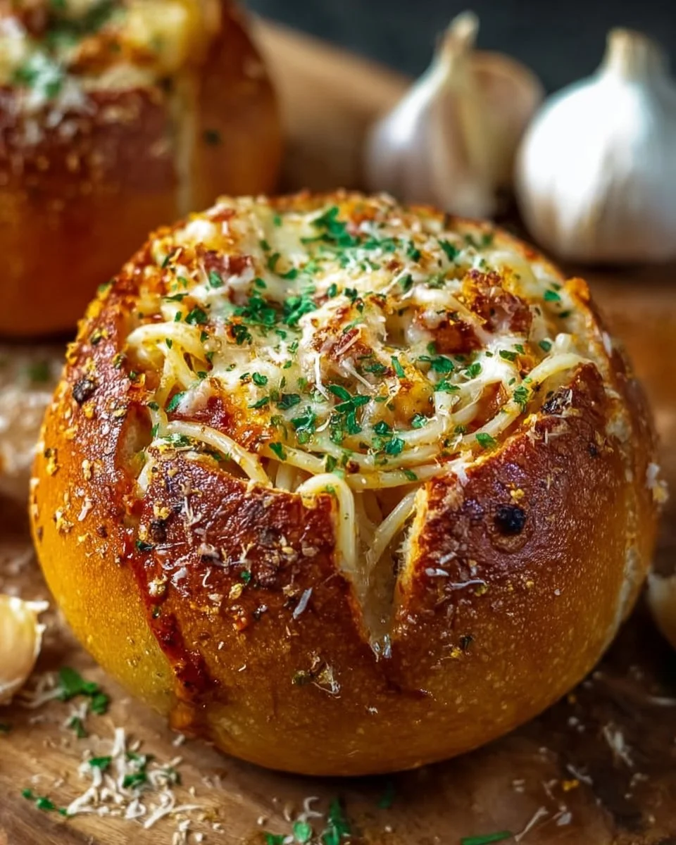 Spaghetti Garlic Bread Bowls