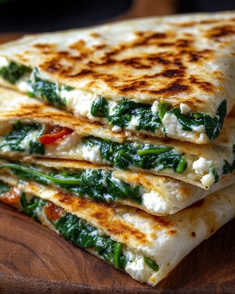 Delicious spinach and feta quesadillas served on a plate