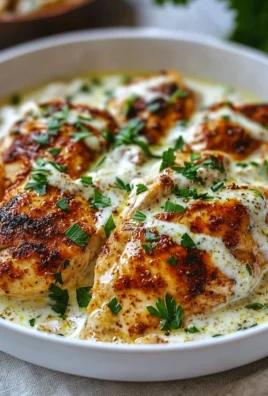 Turkish chicken with creamy white sauce garnished with herbs on a plate