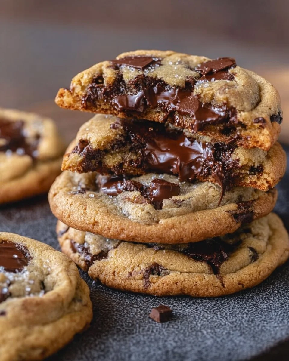 Ultra thick bakery style chocolate chip cookies with crispy edges and gooey centers