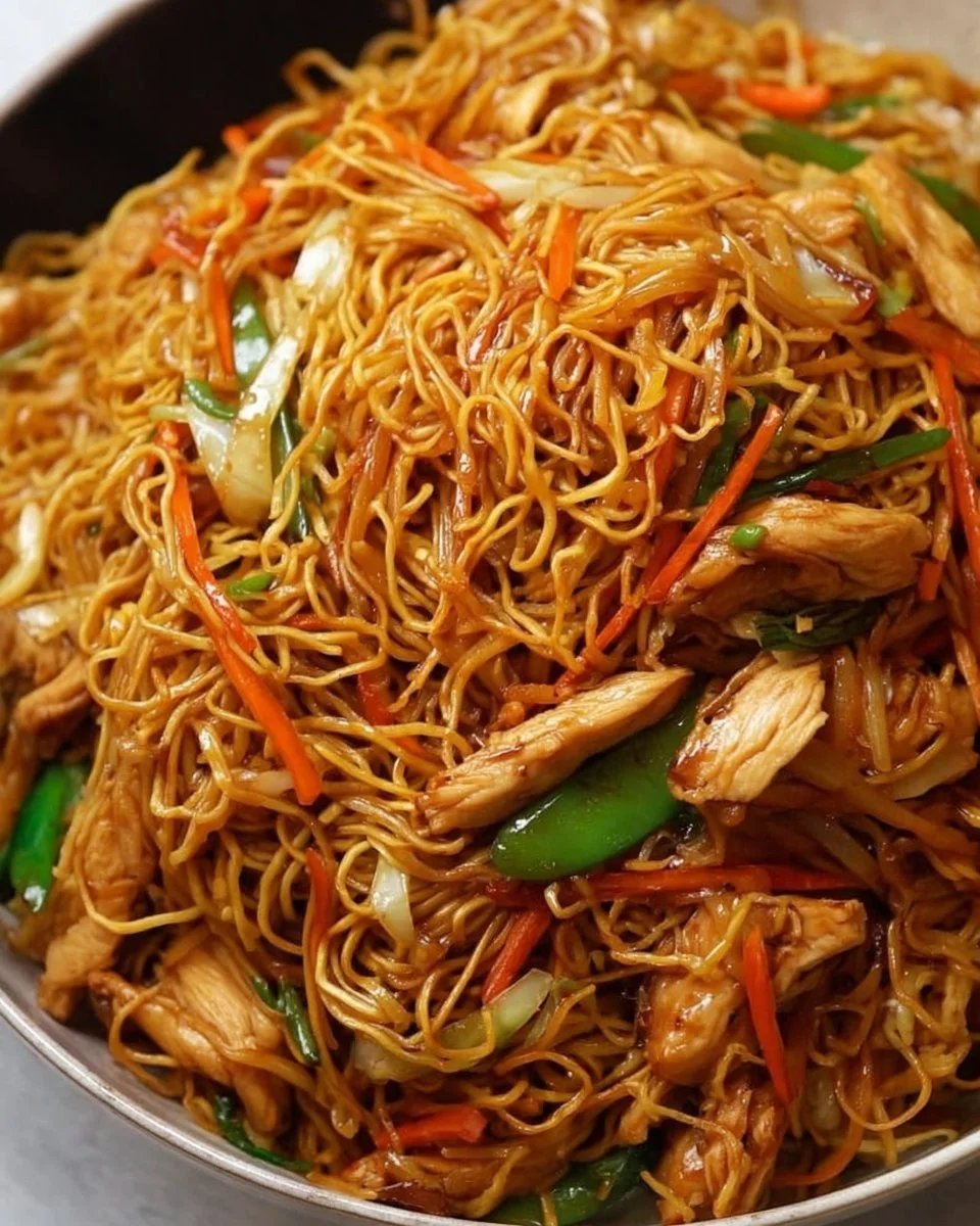 Delicious 30-minute Chicken Chow Mein served in a bowl