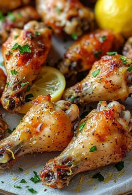 Baked Lemon Garlic Chicken Wings on a platter garnished with herbs