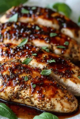 Balsamic baked chicken breast served with fresh herbs and vegetables