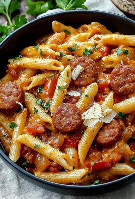 Delicious Cajun Sausage Pasta with spices and vegetables