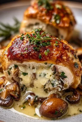Mouthwatering Cheesy Garlic Butter Mushroom Stuffed Chicken garnished for serving