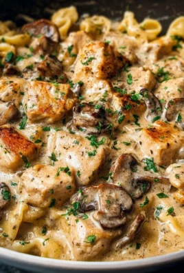 Delicious Chicken Stroganoff served with pasta and garnished with parsley