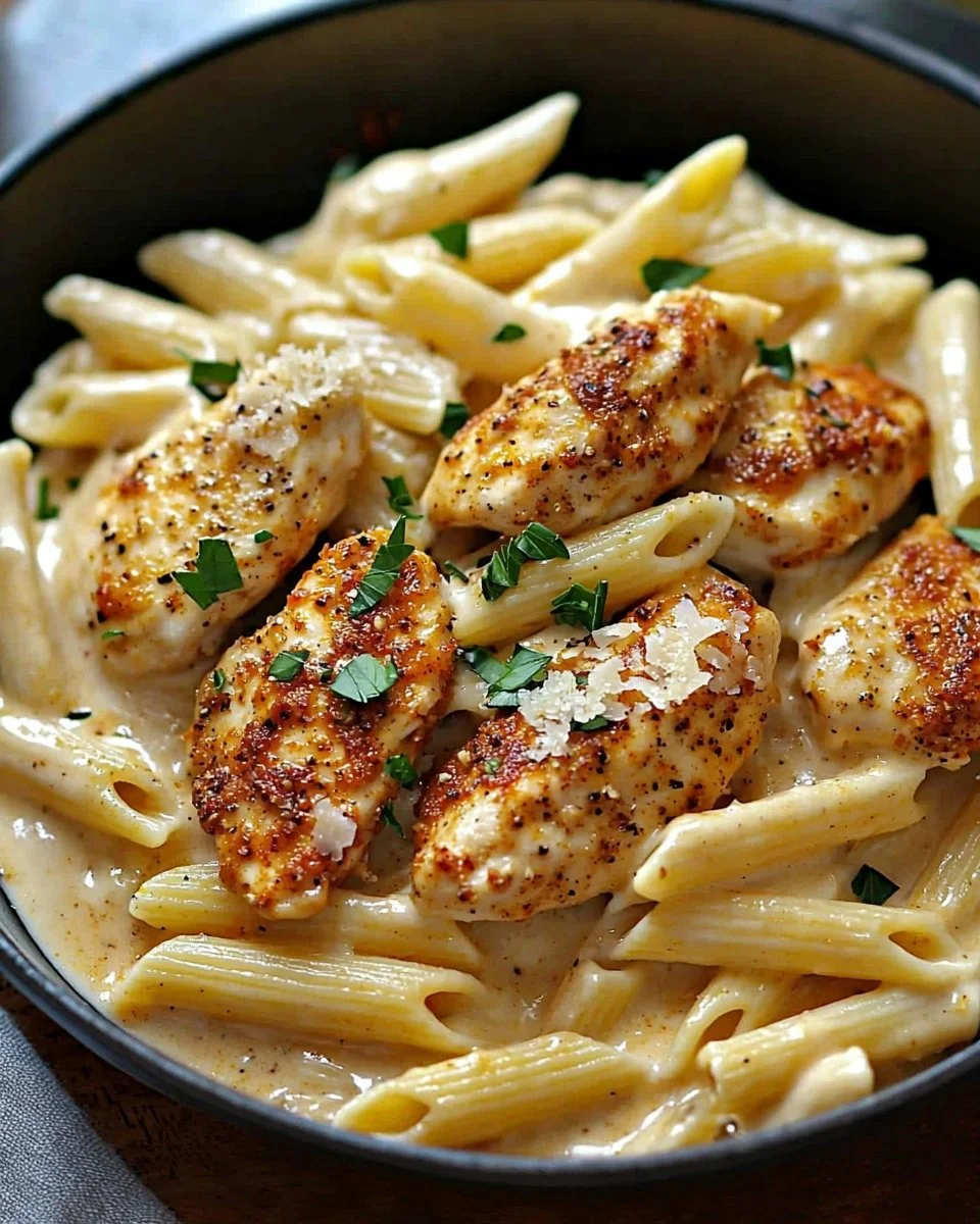 Creamy Cajun chicken pasta with vibrant vegetables in a rich sauce