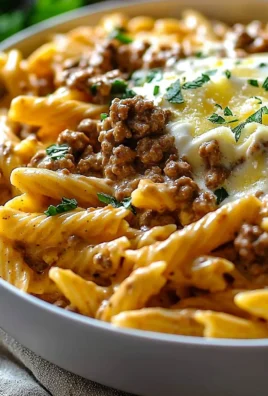 Creamy high protein beef pasta served in a bowl