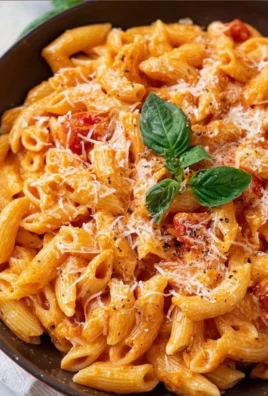 Delicious creamy tomato pasta garnished with fresh basil and parmesan cheese