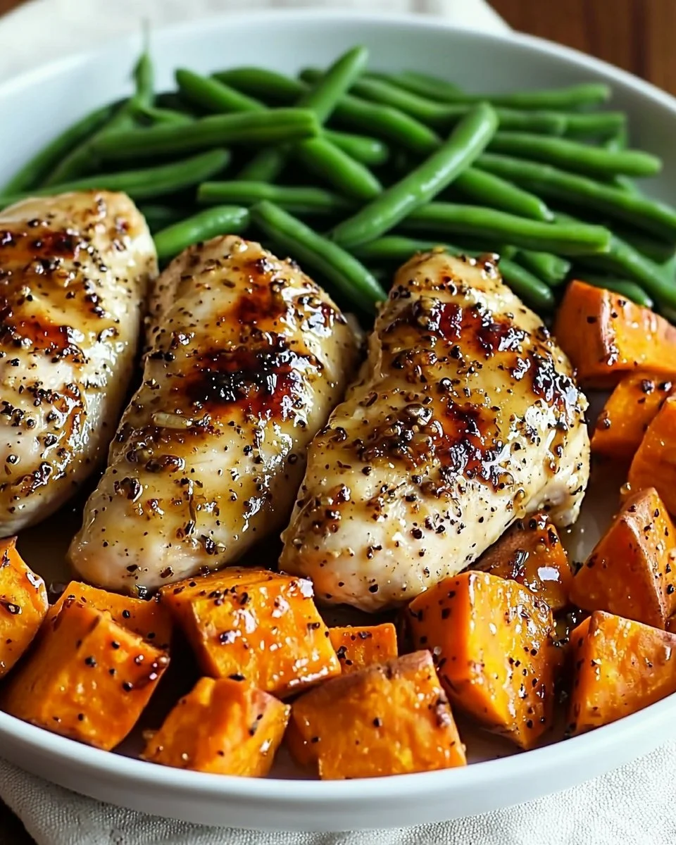 Delicious honey garlic chicken served with sweet potatoes, ideal for a quick dinner.