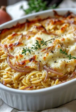 Delicious French onion chicken orzo casserole baked to perfection